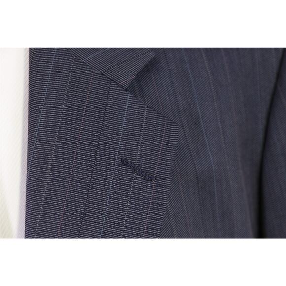Hickey Freeman Vintage Blue Herringbone Striped 2-Btn Wool Suit 48S - Picture 5 of 9